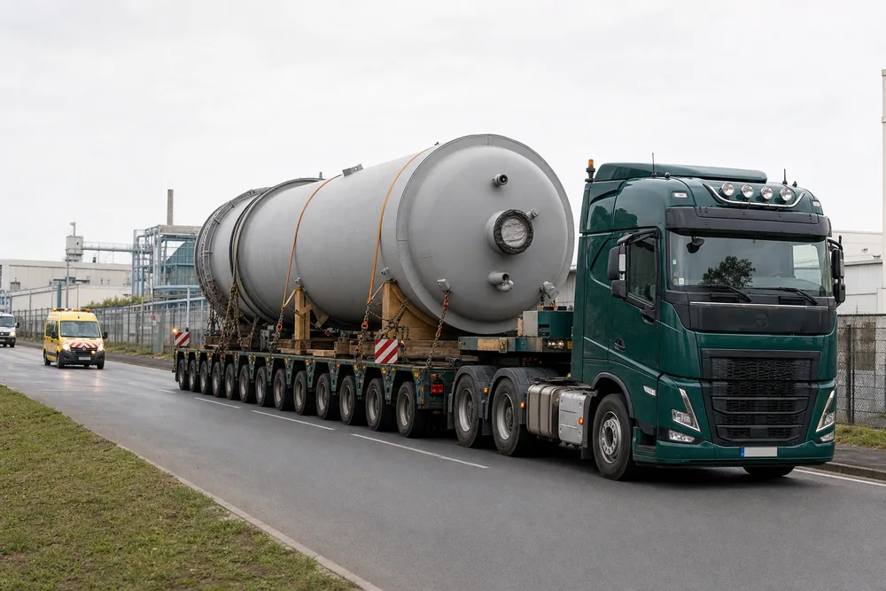 Spezialtransport mit großem Industriebauteil